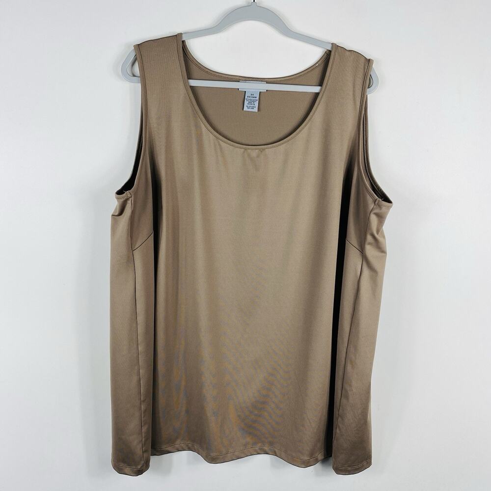 Catherines Tank Top 2X 22 24 Tan Sleeveless Stretch Scoop Neck